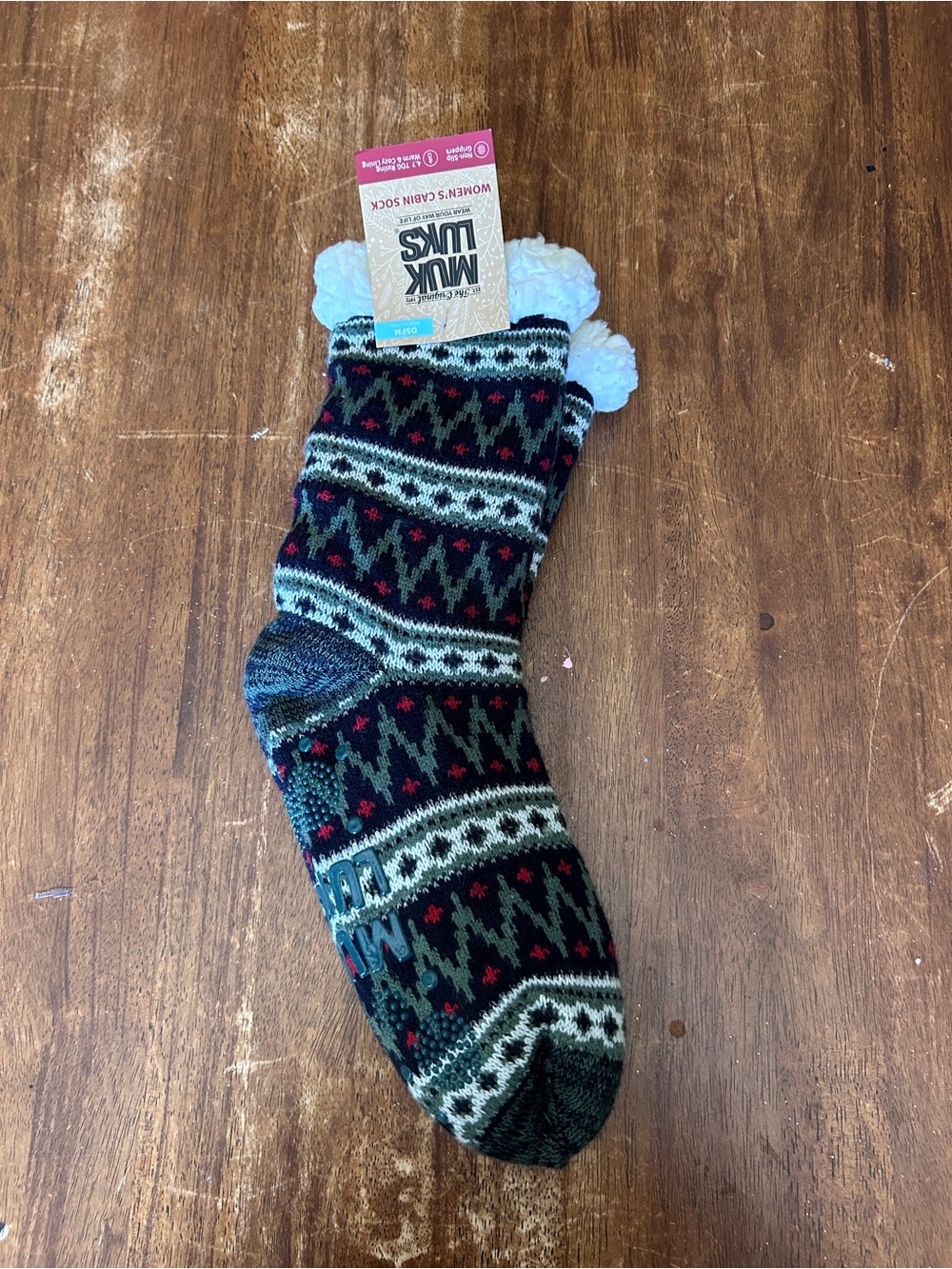 Muk Luks Fair Isle Patterned Knit Cabin Socks Cozy Christmas Sherpa
